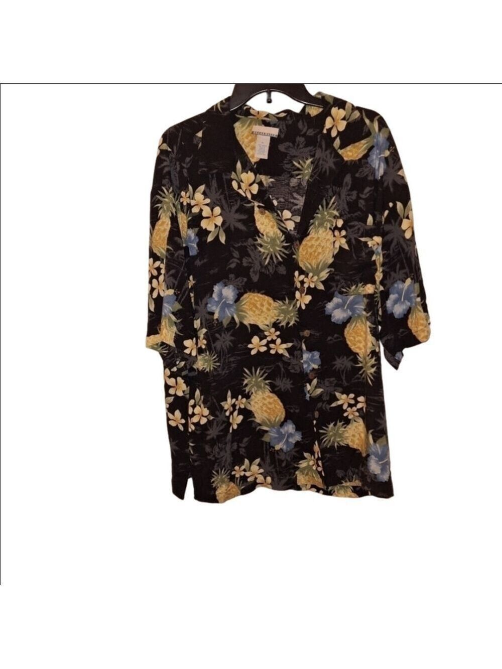 Rayon Pineapple Print Button Down Shirt Short Sleeve XL
